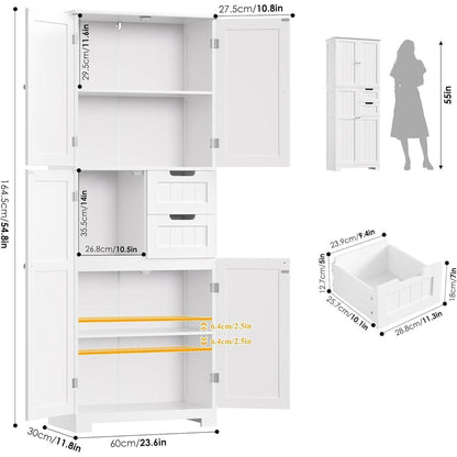 Hochschrank Badezimmerschrank mit 4 Türen & 2 Schubladen – Weiß