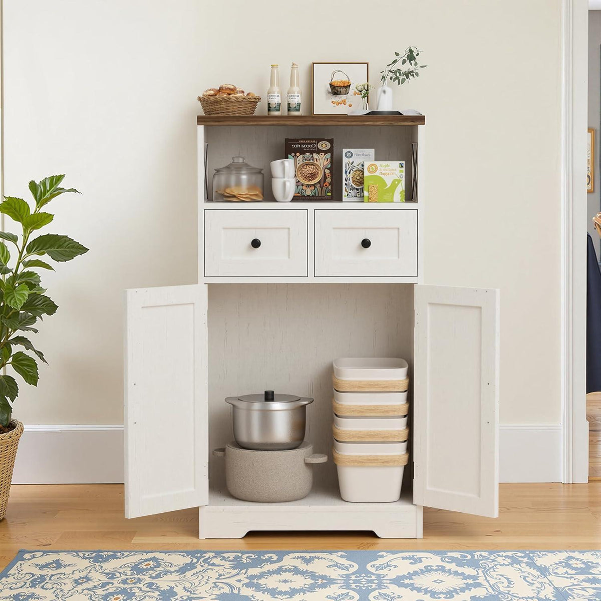 Weißes Sideboard mit Schubladen & Regal – Küchenschrank 58x29x108cm
