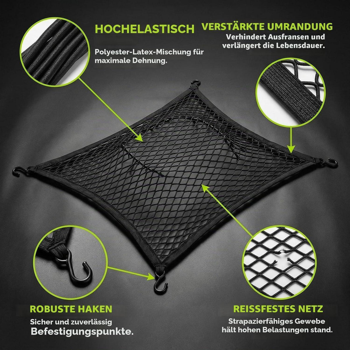 Kofferraumnetz Auto 80x100cm – Dehnbar, Robust & Vielseitig
