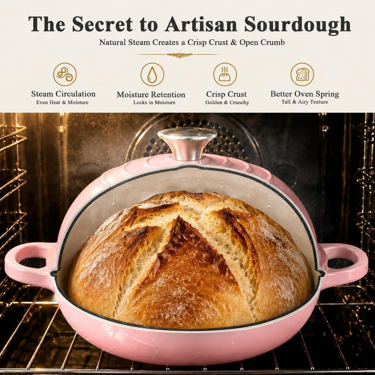 Gusseisen Dutch Oven Rosa | 5,7L Brotbacktopf mit Zubehör
