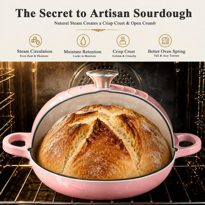 Gusseisen Dutch Oven Rosa | 5,7L Brotbacktopf mit Zubehör