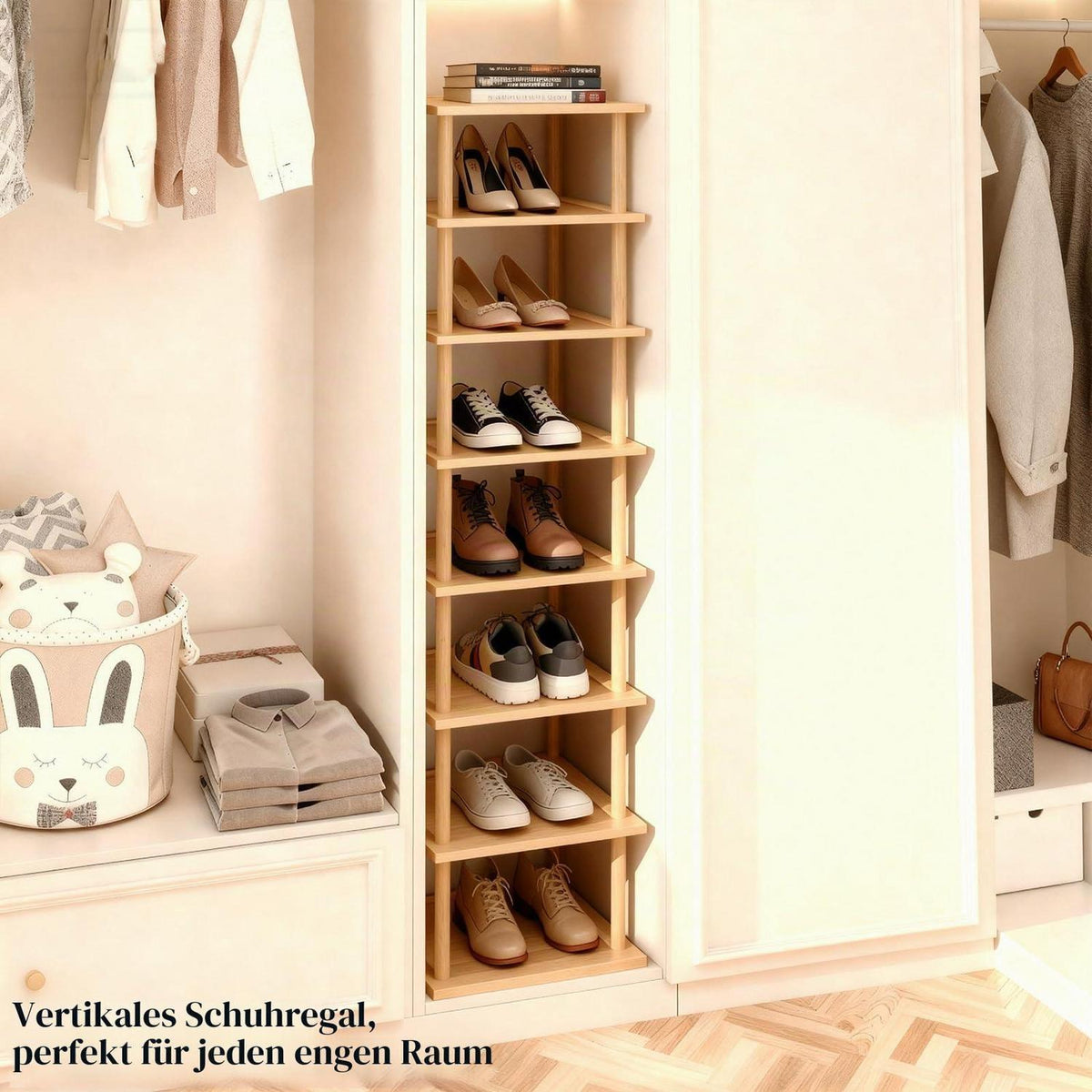Bambus Schuhregal 8 Etagen – Vertikaler Schuh-Organizer für kleine Räume