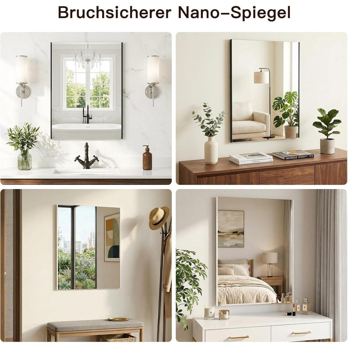 Badezimmerspiegel 50x70 cm Schwarz – Anti-Beschlag & Rostfrei