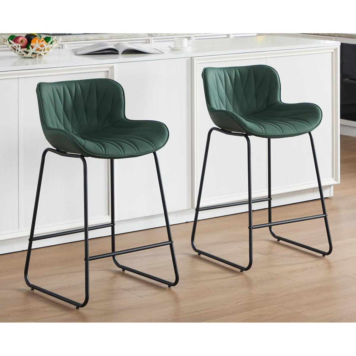 Moderner Barhocker 4er Set mit Steppdesign, Grün