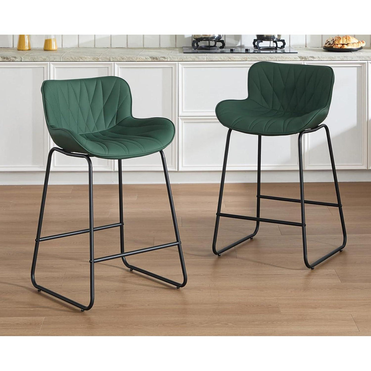 Moderner Barhocker 4er Set mit Steppdesign, Grün