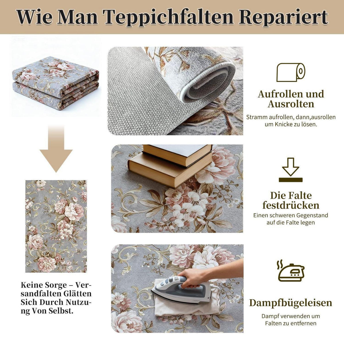 Vintage Teppich Rosa Grau 160x230 cm – Waschbar & Rutschfest