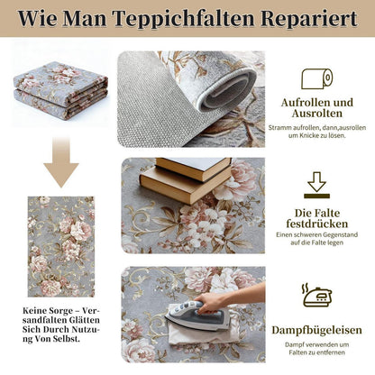 Waschbarer Boho Teppich Rosa Blumen 120x180cm