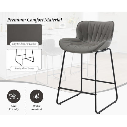 Moderner Barhocker 2er Set Grau – Komfortabler Steppdesign Stuhl