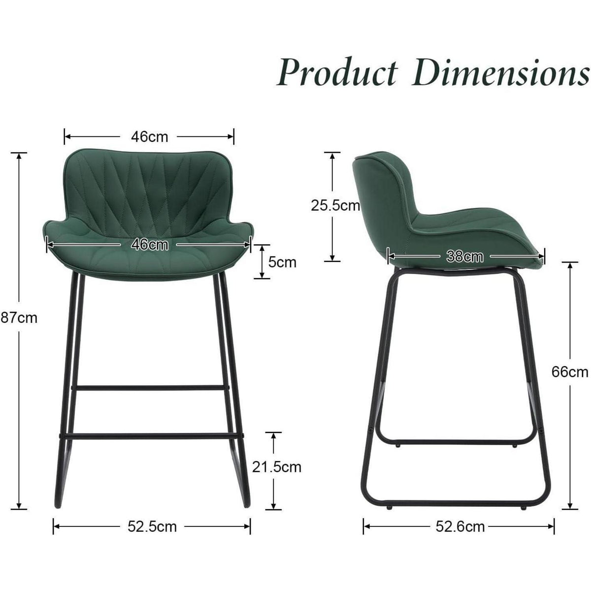 Moderner Barhocker 2er Set mit Steppdesign, Grün