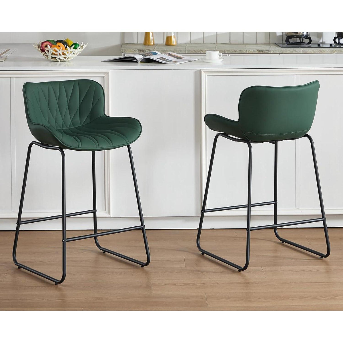Moderner Barhocker 2er Set mit Steppdesign, Grün