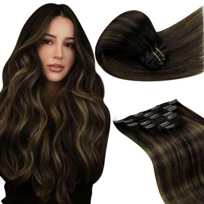 Clip-in Echthaar Extensions Braun Balayage 60cm