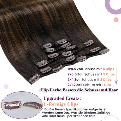 Clip-in Echthaar Extensions Braun Balayage 60cm