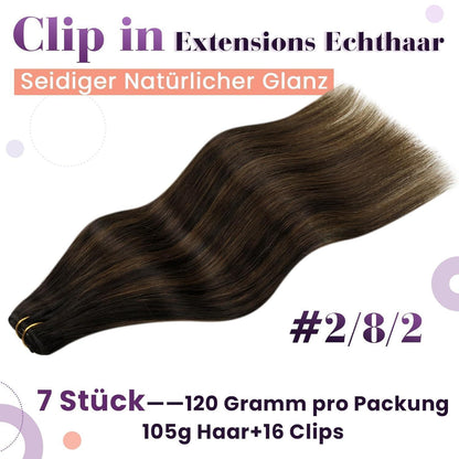 Clip-in Echthaar Extensions Braun Balayage 60cm