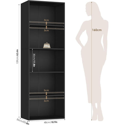 5-Fächers Bücherregal Schwarz – Modernes Standregal 159cm