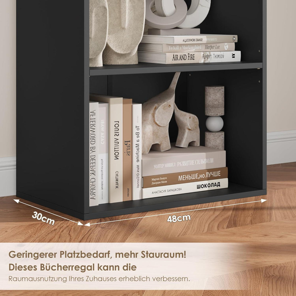 5-Fächers Bücherregal Schwarz – Modernes Standregal 159cm