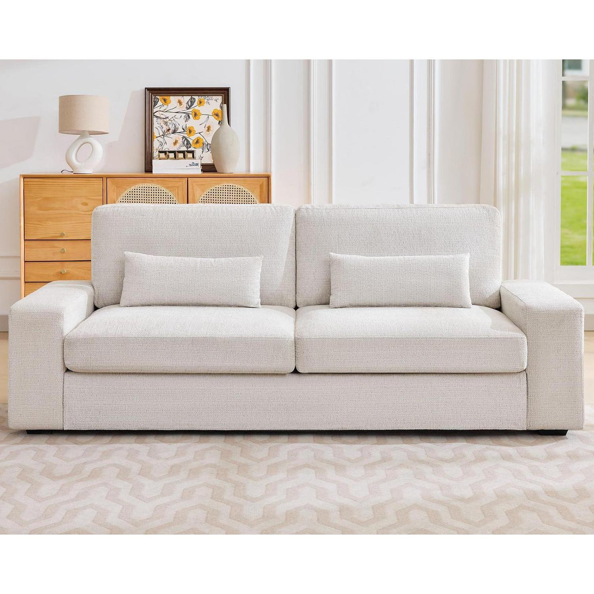 Modernes 3-Sitzer Sofa, Beige Chenille, 220 cm