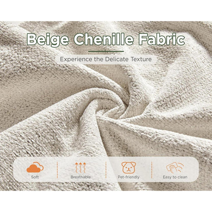 Modernes 3-Sitzer Sofa, Beige Chenille, 220 cm