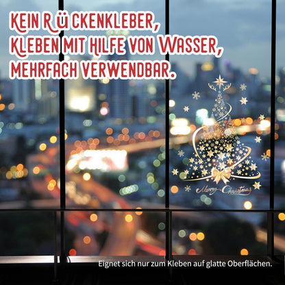 2x Fensterbilder Weihnachten – Goldene Baum Deko Aufkleber