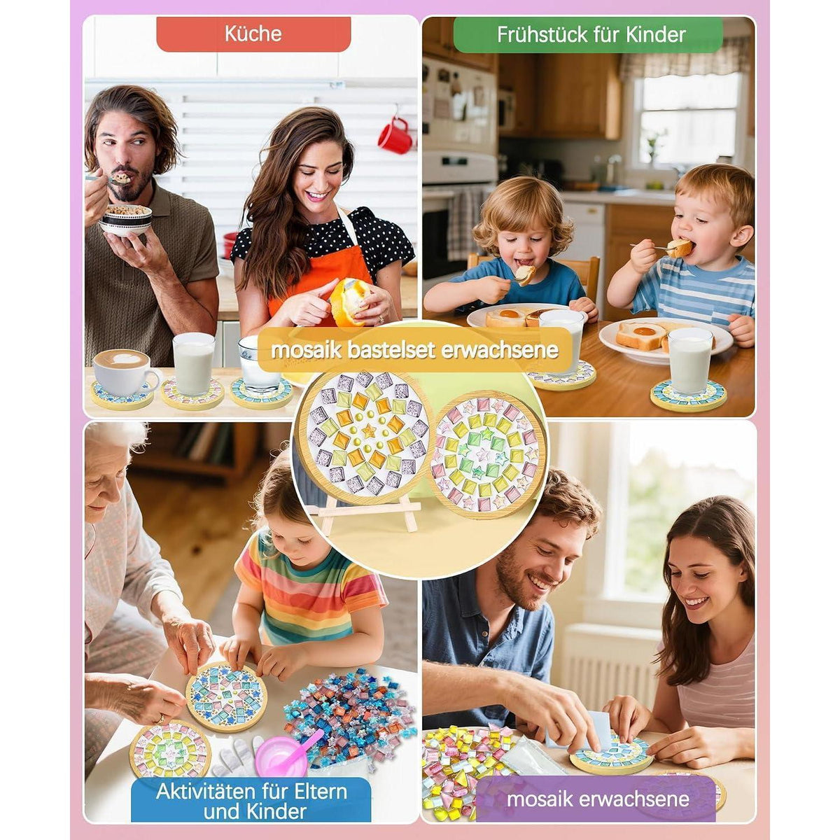 Mosaik Bastelset Kinder – 12 Untersetzer DIY Geschenk