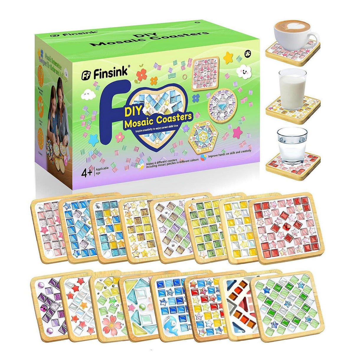 Mosaik Bastelset Kinder – 16 Untersetzer DIY Geschenk