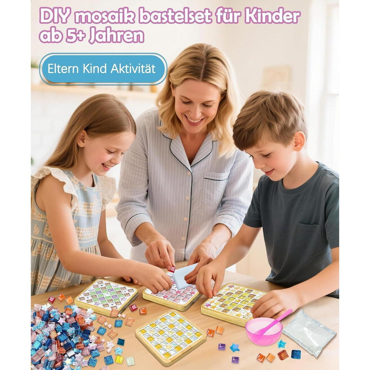 Mosaik Bastelset Kinder – 12 Untersetzer DIY Geschenk