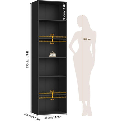 6-Fächers Bücherregal schwarz – Modernes Standregal für Wohnzimmer
