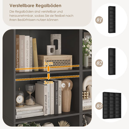 6-Fächers Bücherregal schwarz – Modernes Standregal für Wohnzimmer