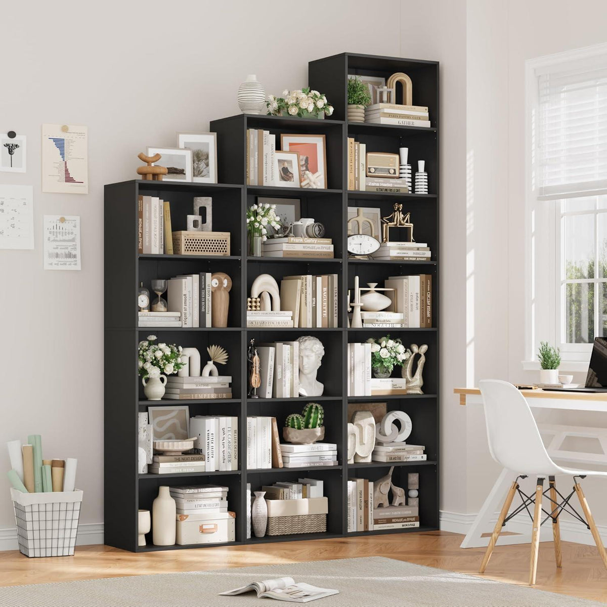6-Fächers Bücherregal schwarz – Modernes Standregal für Wohnzimmer