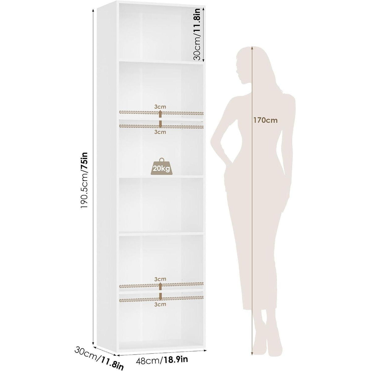 Bücherregal 6 Fächer Weiß – Modulares Standregal für Wohnzimmer