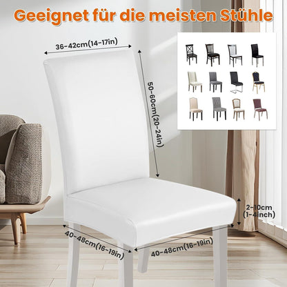 PU Stuhlhülsen 6er Set – Weiß, Wasserabweisend & Elastisch