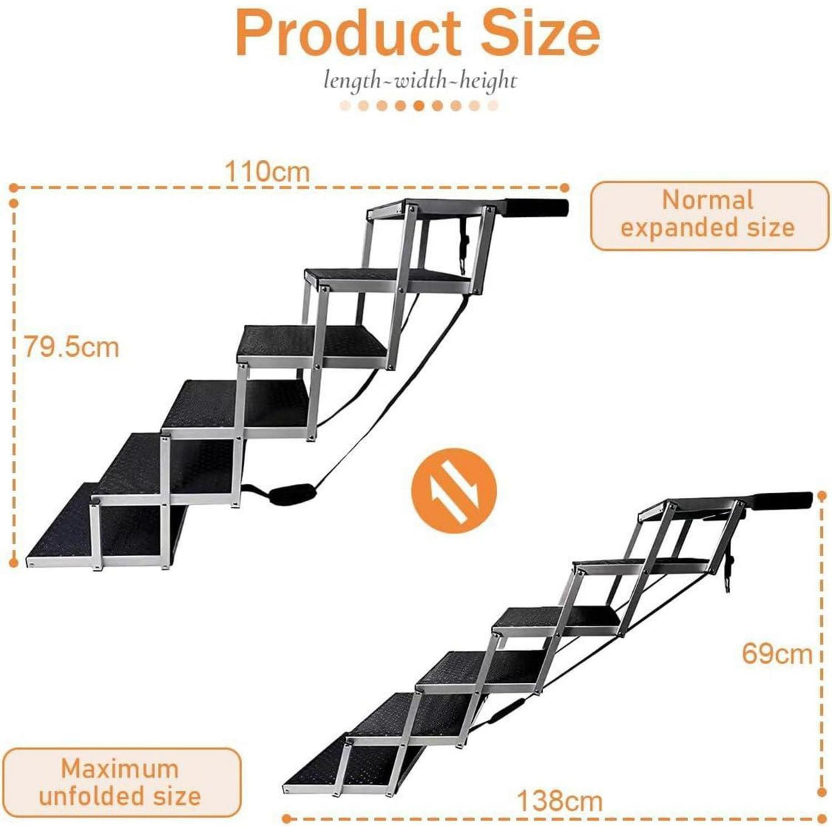Hundetreppe Auto Klappbar – 6 Stufen, 85kg, 80cm Hoch