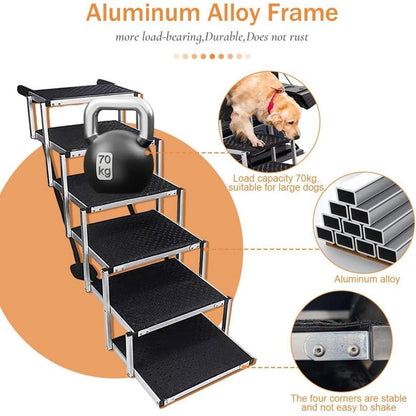 Hundetreppe Auto Klappbar – 6 Stufen, 85kg, 80cm Hoch