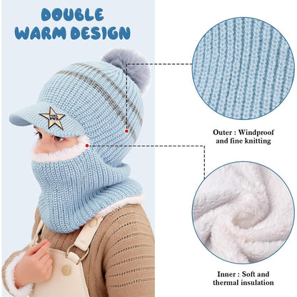 Kinder Wintermütze Set mit Schal & Sturmhaube – Blau
