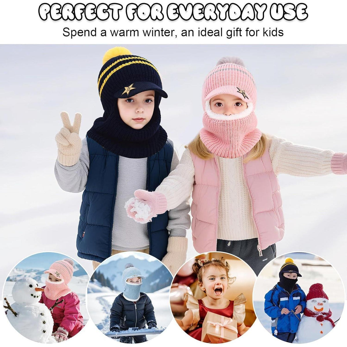 Kinder Wintermütze Set mit Schal & Sturmhaube – Blau