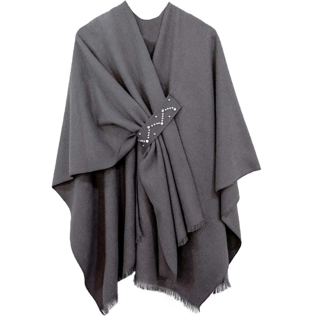 Damen Poncho Strick Cape Decke Wendbar Oversized Grau