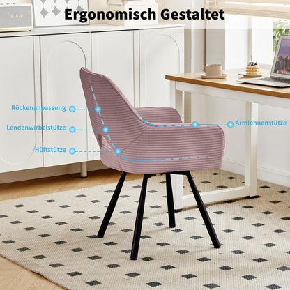 Drehbarer Esszimmerstuhl mit Armlehnen – Rosa