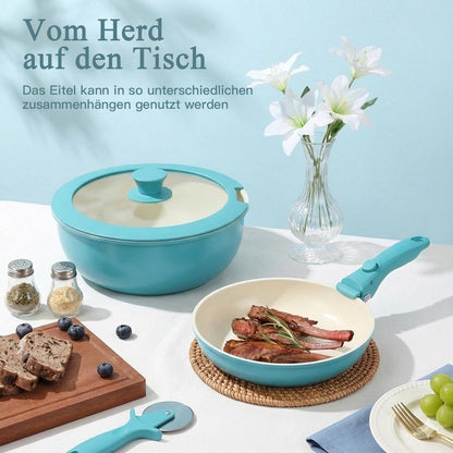 5-teiliges Topf- & Pfannenset mit abnehmbarem Griff – Induktion Blauverlauf