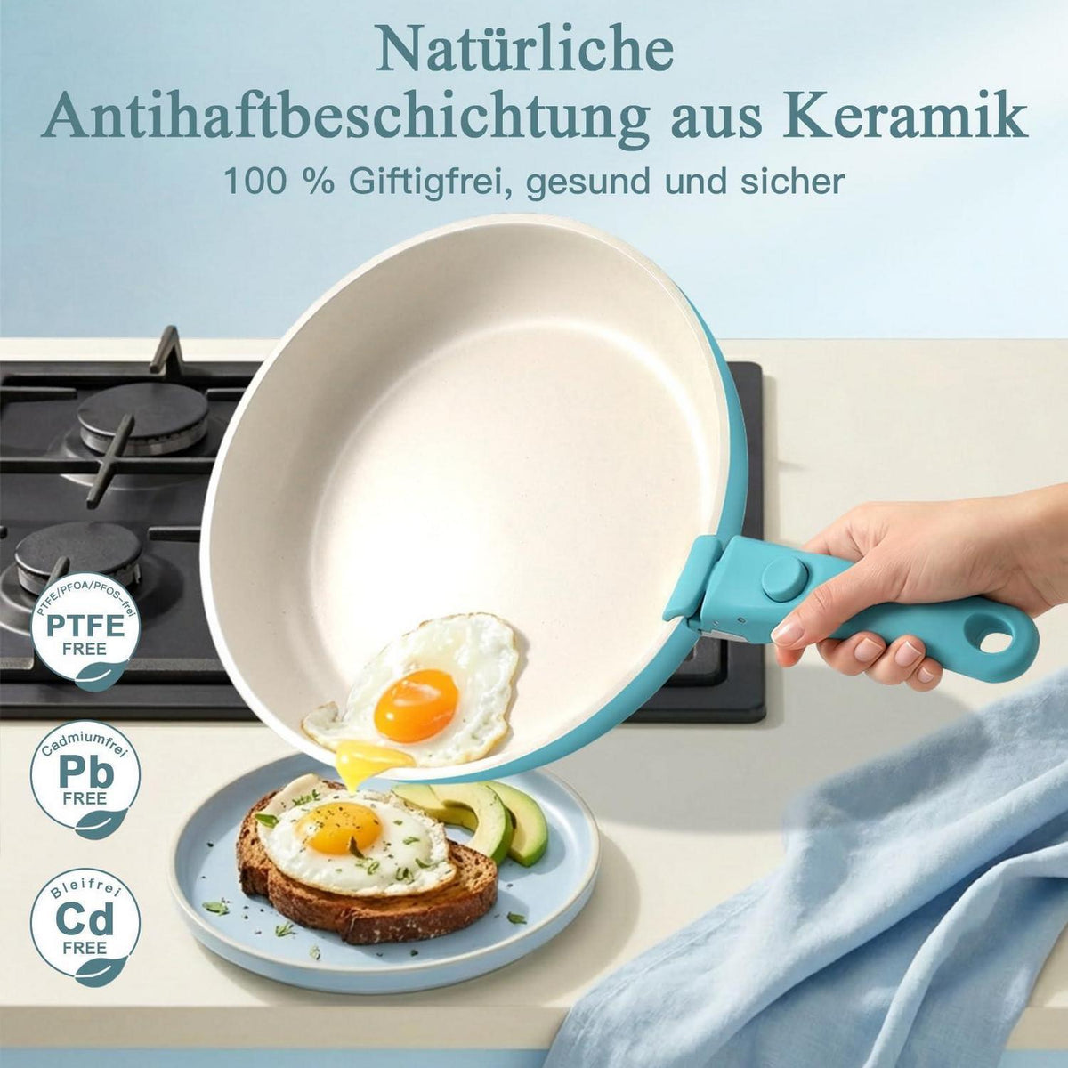 5-teiliges Topf- & Pfannenset mit abnehmbarem Griff – Induktion Blauverlauf