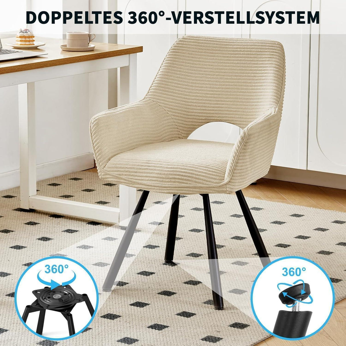 Drehbarer Esszimmerstuhl mit Armlehnen – Beige