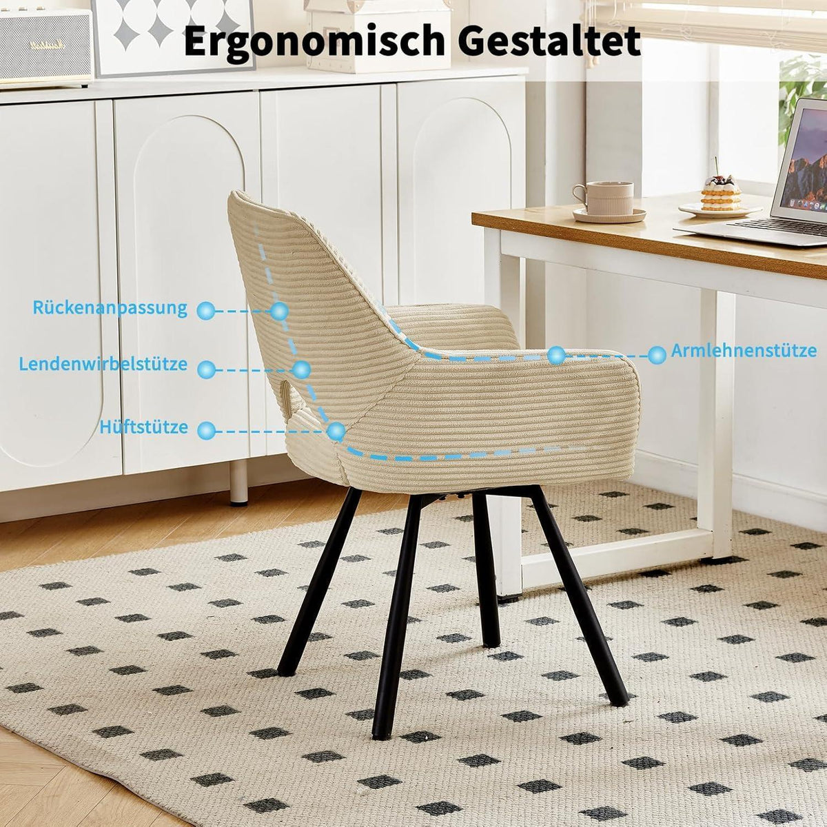 Drehbarer Esszimmerstuhl mit Armlehnen – Beige