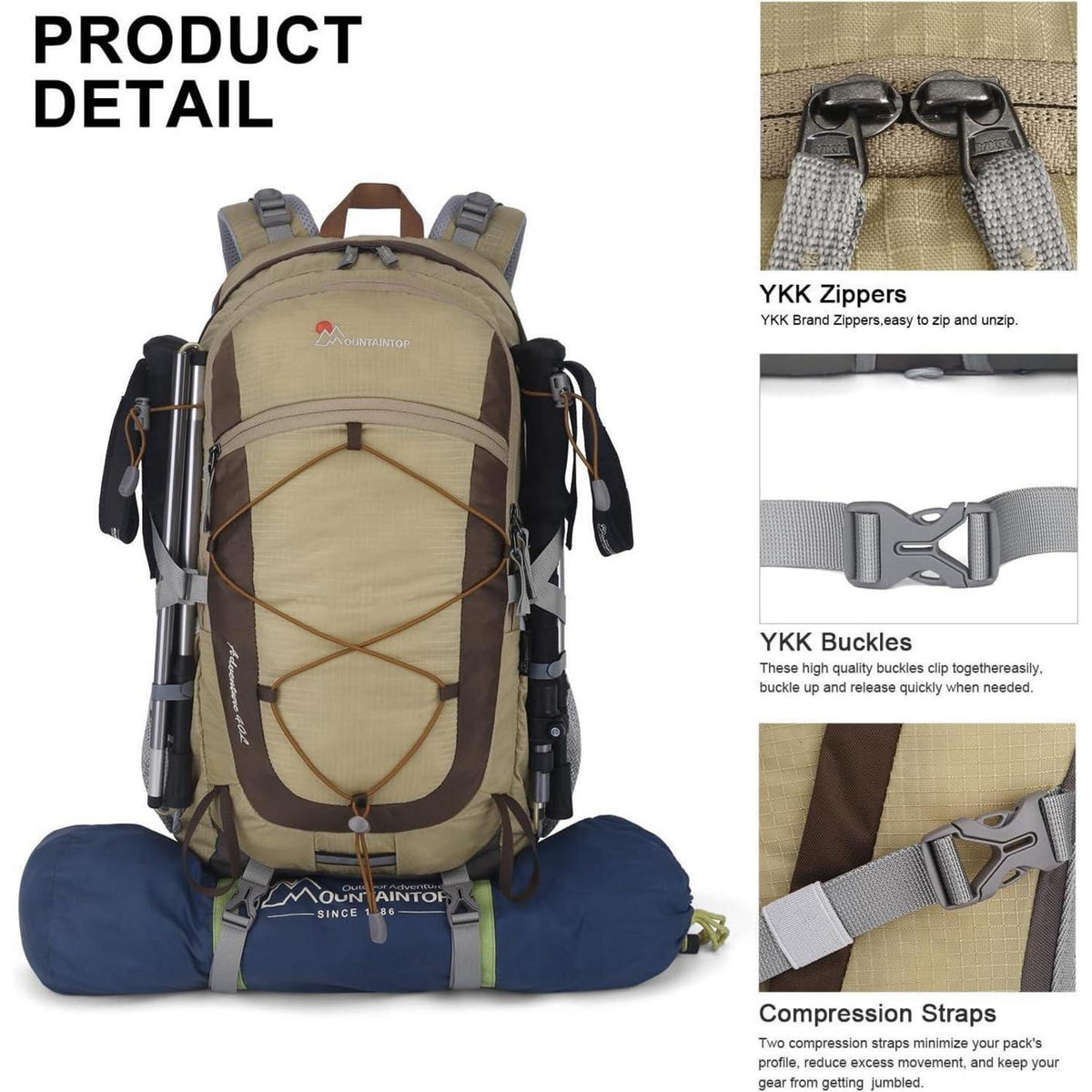 Trekkingrucksack 40L Kaffee - Outdoor Rucksack für Wandern & Reisen