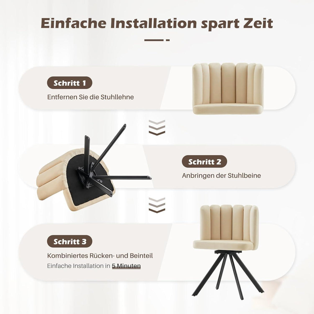 Drehbarer Esszimmerstuhl mit Samtbezug & 360° Funktion