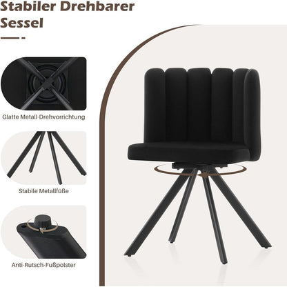 Drehbarer Esszimmerstuhl mit Samtbezug & 360° Funktion Schwarz