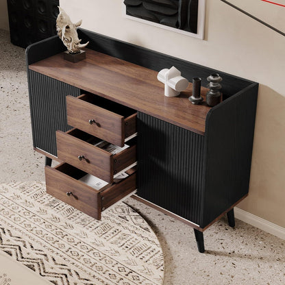 Schiebetüren Kommode Schwarz | Wohnzimmer Sideboard mit 3 Schubladen