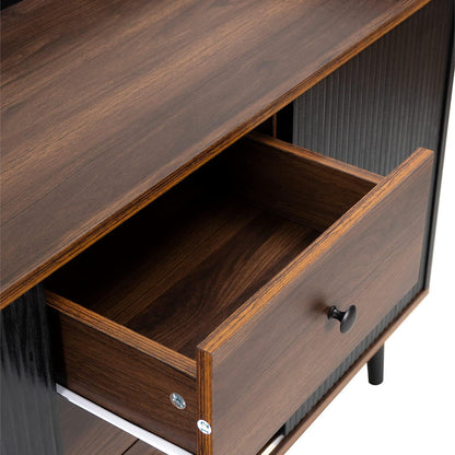 Schiebetüren Kommode Schwarz | Wohnzimmer Sideboard mit 3 Schubladen