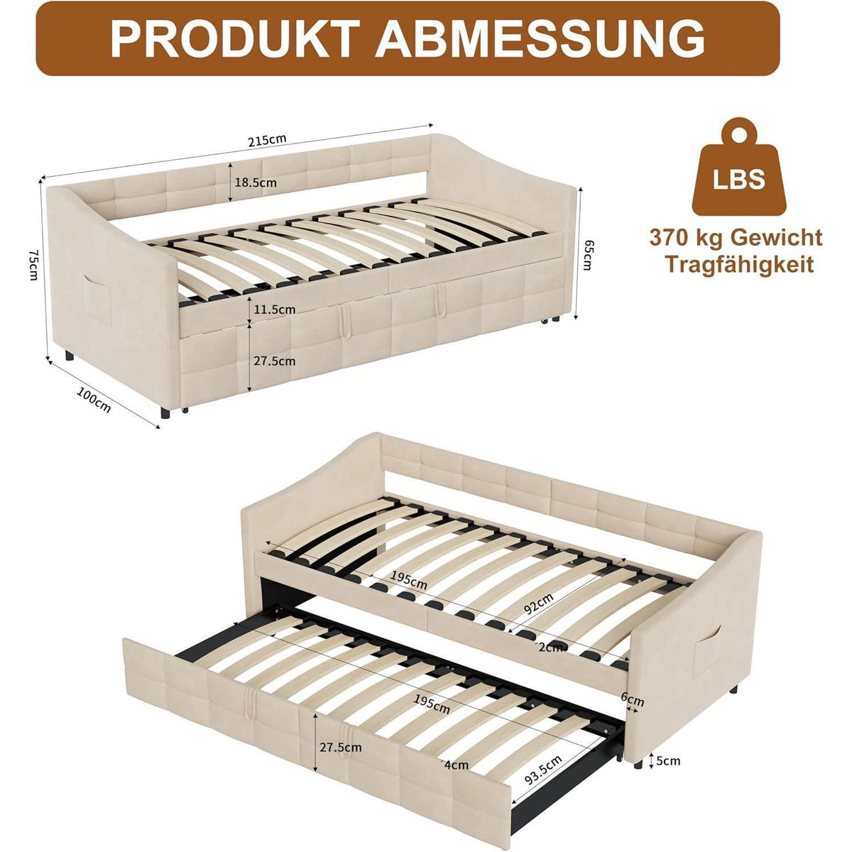 Ausziehbares Schlafsofa 90x200/180x200cm – Creme