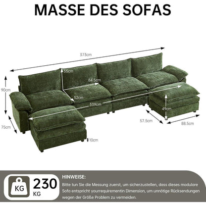JIEXI Ecksofa mit Schlaffunktion, Grün, 4-Sitzer, U-Form