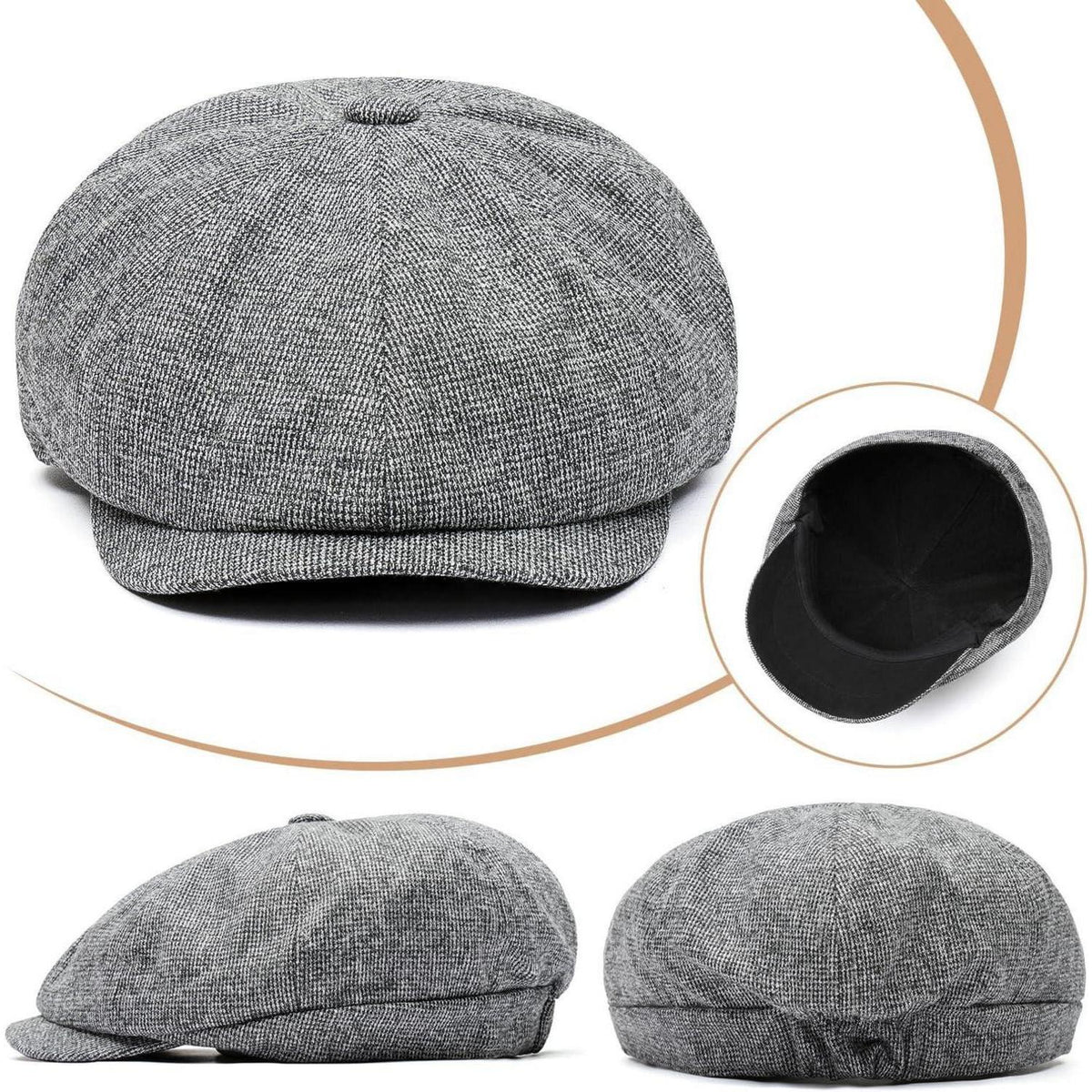 Herren Schiebermütze Baumwolle Flatcap Newsboy Ivy Cap Kaffee