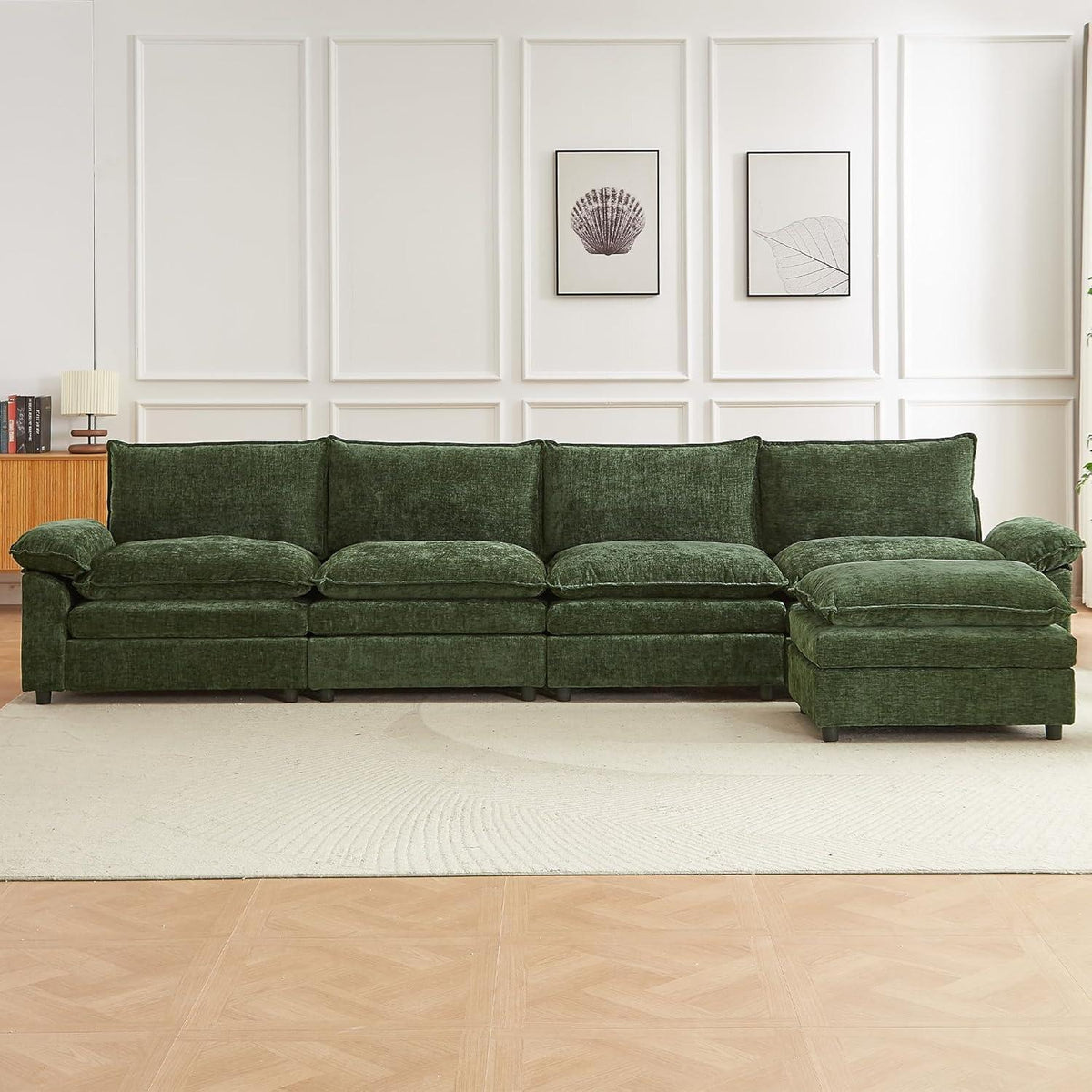 JIEXI Ecksofa mit Schlaffunktion, Grün, 4-Sitzer