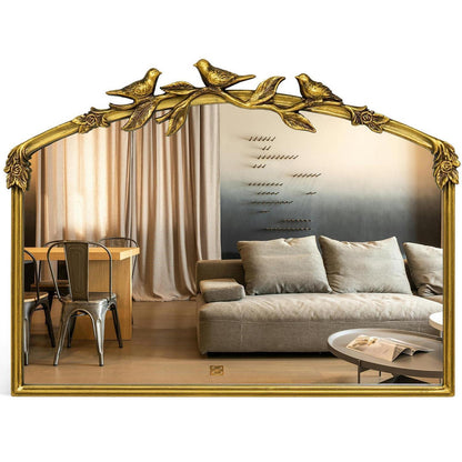 Goldener Barock Spiegel 80x60cm - Vintage Bogen-Wandspiegel mit Eisenrahmen